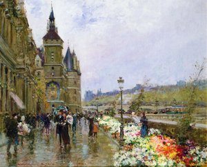 Bloemenverkopers bij de Seine door Georges Stein